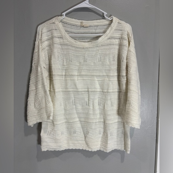 Moth Sweaters - Anthropologie Moth Ivory Acrylic Eyelet Lace Crewneck Sweater Small